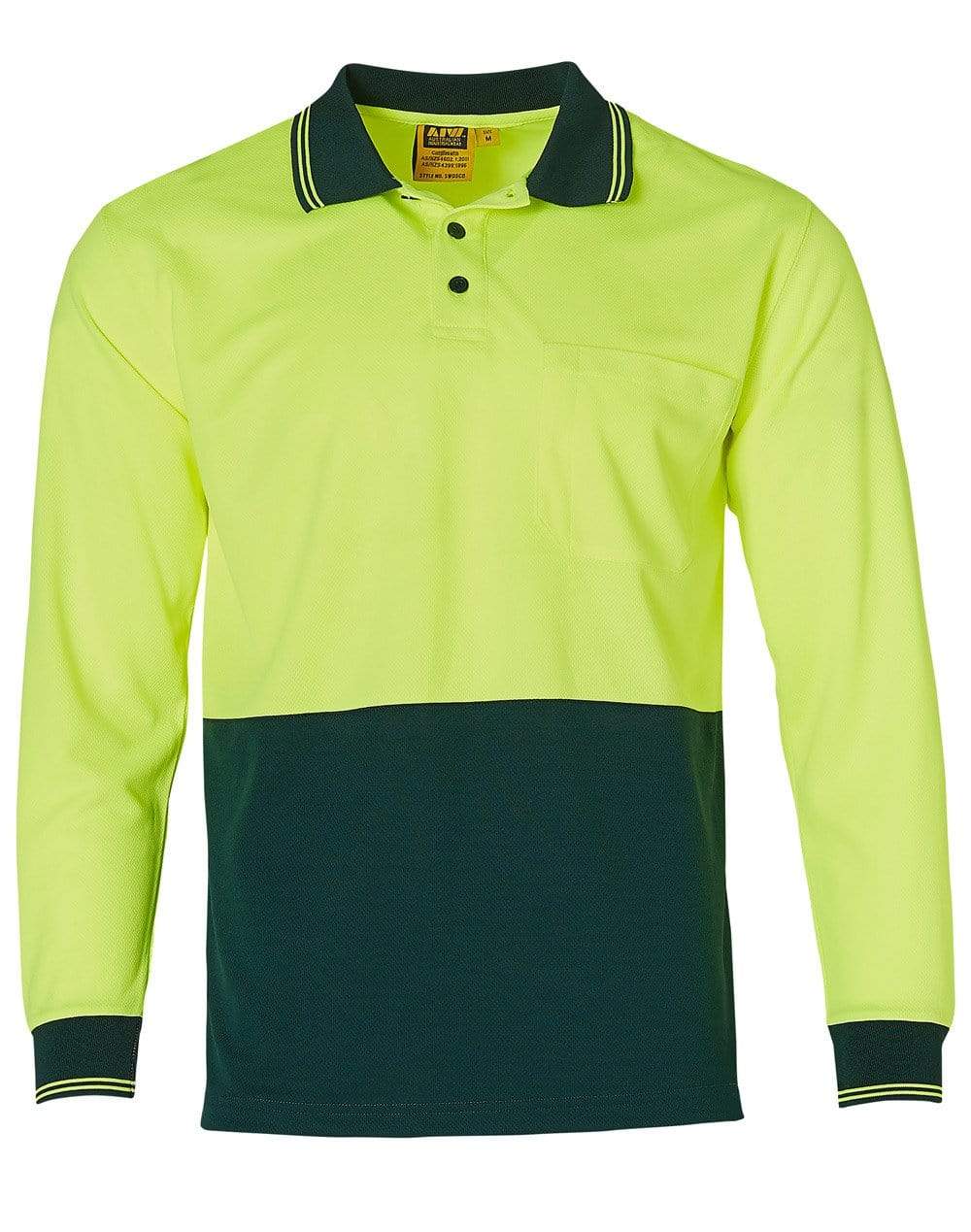 High Visibility Long Sleeve Polo SW05CD Work Wear Australian Industrial Wear Fluoro Yellow/Bottle S 